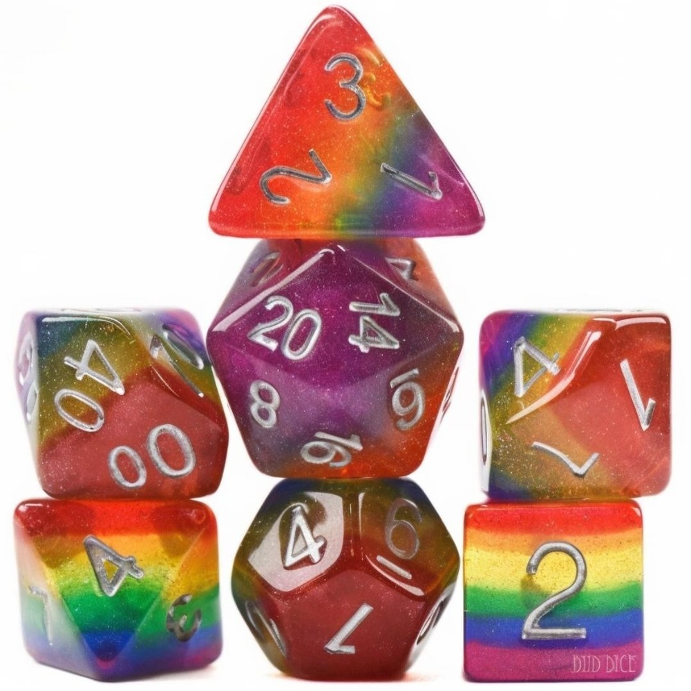 DND Dice Set - Double Rainbow - 7 RARE Resin‎ Dice - Fantasy RPG Tabletop Gaming